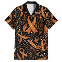Personalized I Wear Orange Kidney Cancer Awareness Hawaiian Shirt Feathered Ribbon Silhouette Illustration
