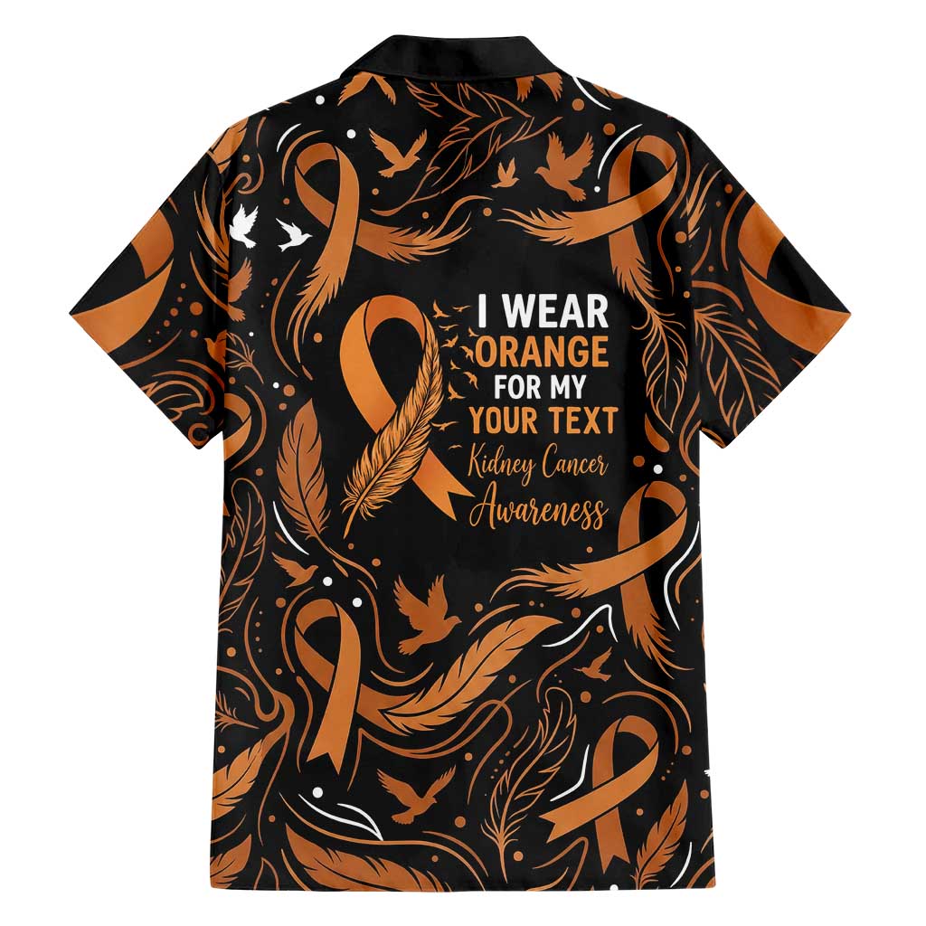 Personalized I Wear Orange Kidney Cancer Awareness Hawaiian Shirt Feathered Ribbon Silhouette Illustration