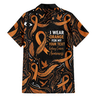 Personalized I Wear Orange Kidney Cancer Awareness Hawaiian Shirt Feathered Ribbon Silhouette Illustration