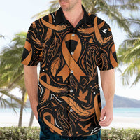 Personalized I Wear Orange Kidney Cancer Awareness Hawaiian Shirt Feathered Ribbon Silhouette Illustration