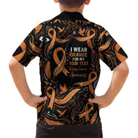 Personalized I Wear Orange Kidney Cancer Awareness Hawaiian Shirt Feathered Ribbon Silhouette Illustration