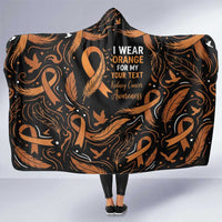 Personalized I Wear Orange Kidney Cancer Awareness Hooded Blanket Feathered Ribbon Silhouette Illustration