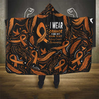 Personalized I Wear Orange Kidney Cancer Awareness Hooded Blanket Feathered Ribbon Silhouette Illustration