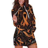 Personalized I Wear Orange Kidney Cancer Awareness Hoodie Dress Feathered Ribbon Silhouette Illustration