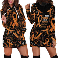 Personalized I Wear Orange Kidney Cancer Awareness Hoodie Dress Feathered Ribbon Silhouette Illustration