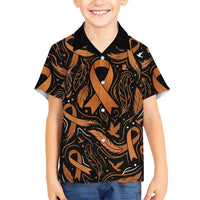Personalized I Wear Orange Kidney Cancer Awareness Kid Hawaiian Shirt Feathered Ribbon Silhouette Illustration
