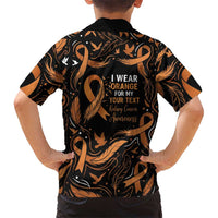Personalized I Wear Orange Kidney Cancer Awareness Kid Hawaiian Shirt Feathered Ribbon Silhouette Illustration