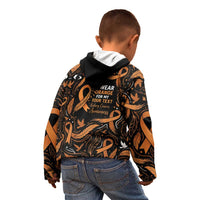 Personalized I Wear Orange Kidney Cancer Awareness Kid Hoodie Feathered Ribbon Silhouette Illustration