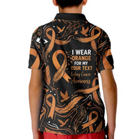 Personalized I Wear Orange Kidney Cancer Awareness Kid Polo Shirt Feathered Ribbon Silhouette Illustration