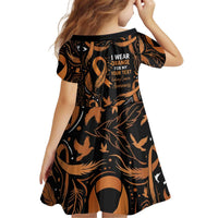 Personalized I Wear Orange Kidney Cancer Awareness Kid Short Sleeve Dress Feathered Ribbon Silhouette Illustration