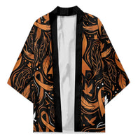 Personalized I Wear Orange Kidney Cancer Awareness Kimono Feathered Ribbon Silhouette Illustration