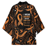 Personalized I Wear Orange Kidney Cancer Awareness Kimono Feathered Ribbon Silhouette Illustration