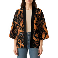 Personalized I Wear Orange Kidney Cancer Awareness Kimono Feathered Ribbon Silhouette Illustration
