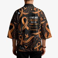 Personalized I Wear Orange Kidney Cancer Awareness Kimono Feathered Ribbon Silhouette Illustration