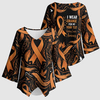 Personalized I Wear Orange Kidney Cancer Awareness Kimono Sleeve Blouse Feathered Ribbon Silhouette Illustration