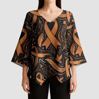 Personalized I Wear Orange Kidney Cancer Awareness Kimono Sleeve Blouse Feathered Ribbon Silhouette Illustration