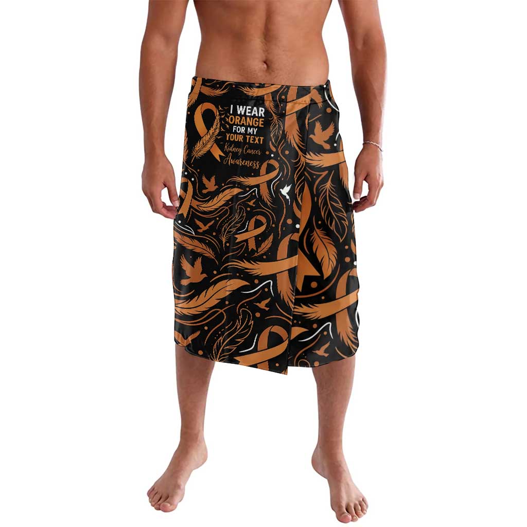 Personalized I Wear Orange Kidney Cancer Awareness Lavalava Feathered Ribbon Silhouette Illustration