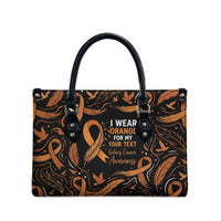 Personalized I Wear Orange Kidney Cancer Awareness Leather Bag Feathered Ribbon Silhouette Illustration
