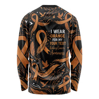 Personalized I Wear Orange Kidney Cancer Awareness Long Sleeve Shirt Feathered Ribbon Silhouette Illustration