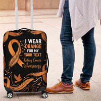 Personalized I Wear Orange Kidney Cancer Awareness Luggage Cover Feathered Ribbon Silhouette Illustration