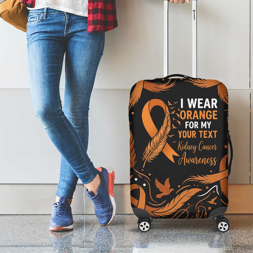 Personalized I Wear Orange Kidney Cancer Awareness Luggage Cover Feathered Ribbon Silhouette Illustration