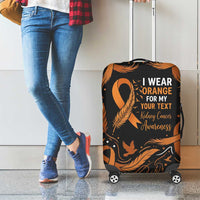 Personalized I Wear Orange Kidney Cancer Awareness Luggage Cover Feathered Ribbon Silhouette Illustration