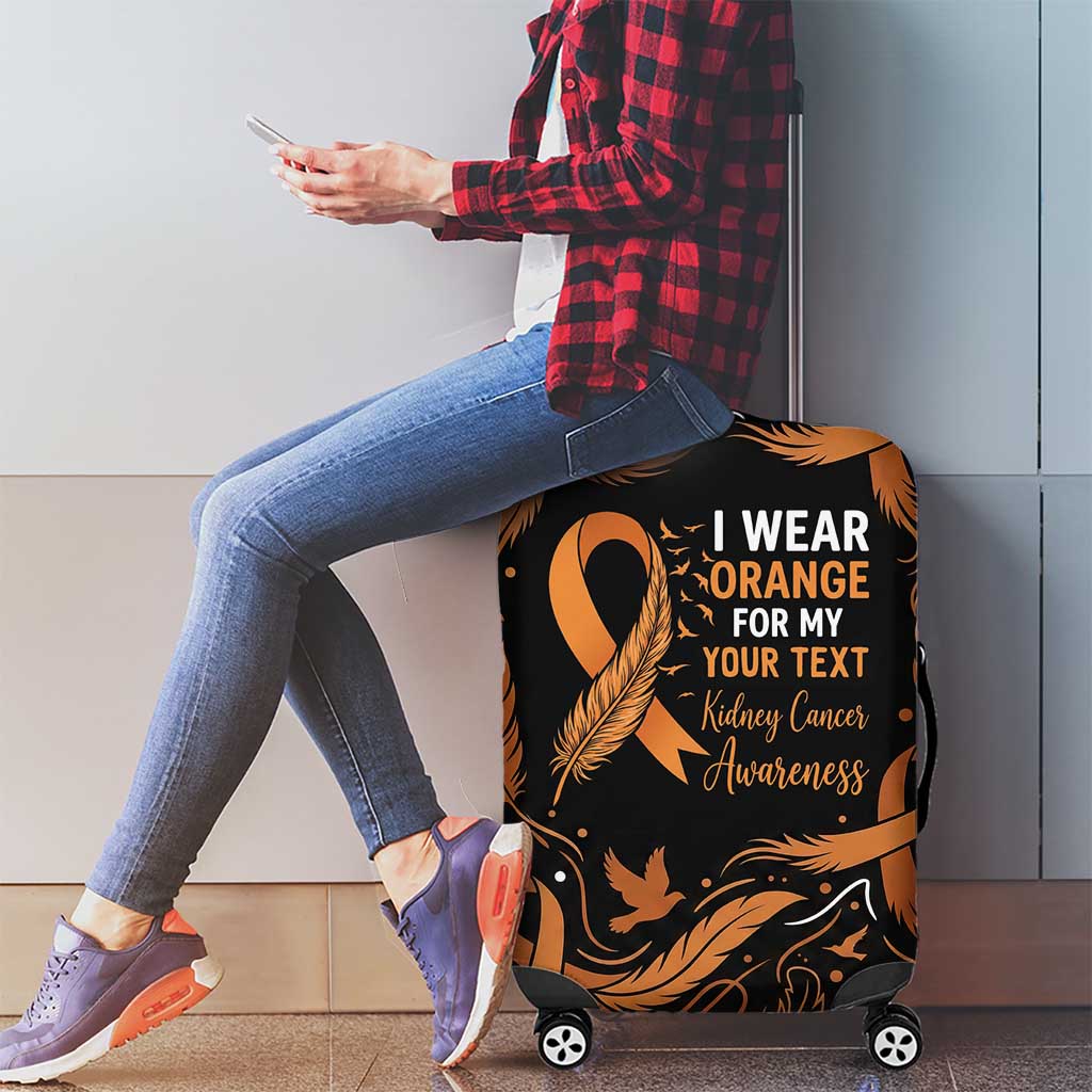 Personalized I Wear Orange Kidney Cancer Awareness Luggage Cover Feathered Ribbon Silhouette Illustration