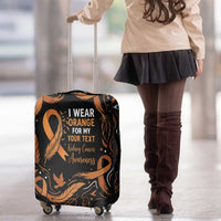 Personalized I Wear Orange Kidney Cancer Awareness Luggage Cover Feathered Ribbon Silhouette Illustration