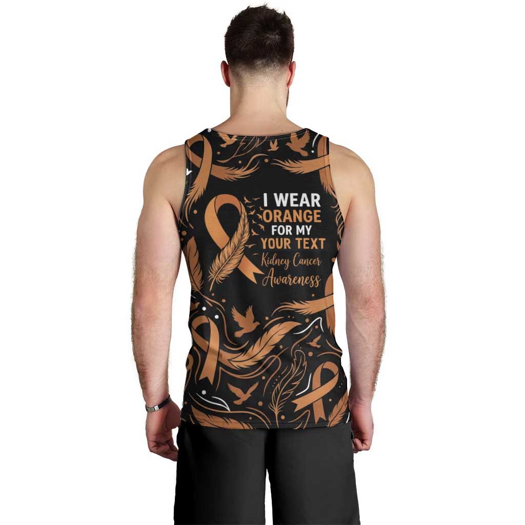 Personalized I Wear Orange Kidney Cancer Awareness Men Tank Top Feathered Ribbon Silhouette Illustration