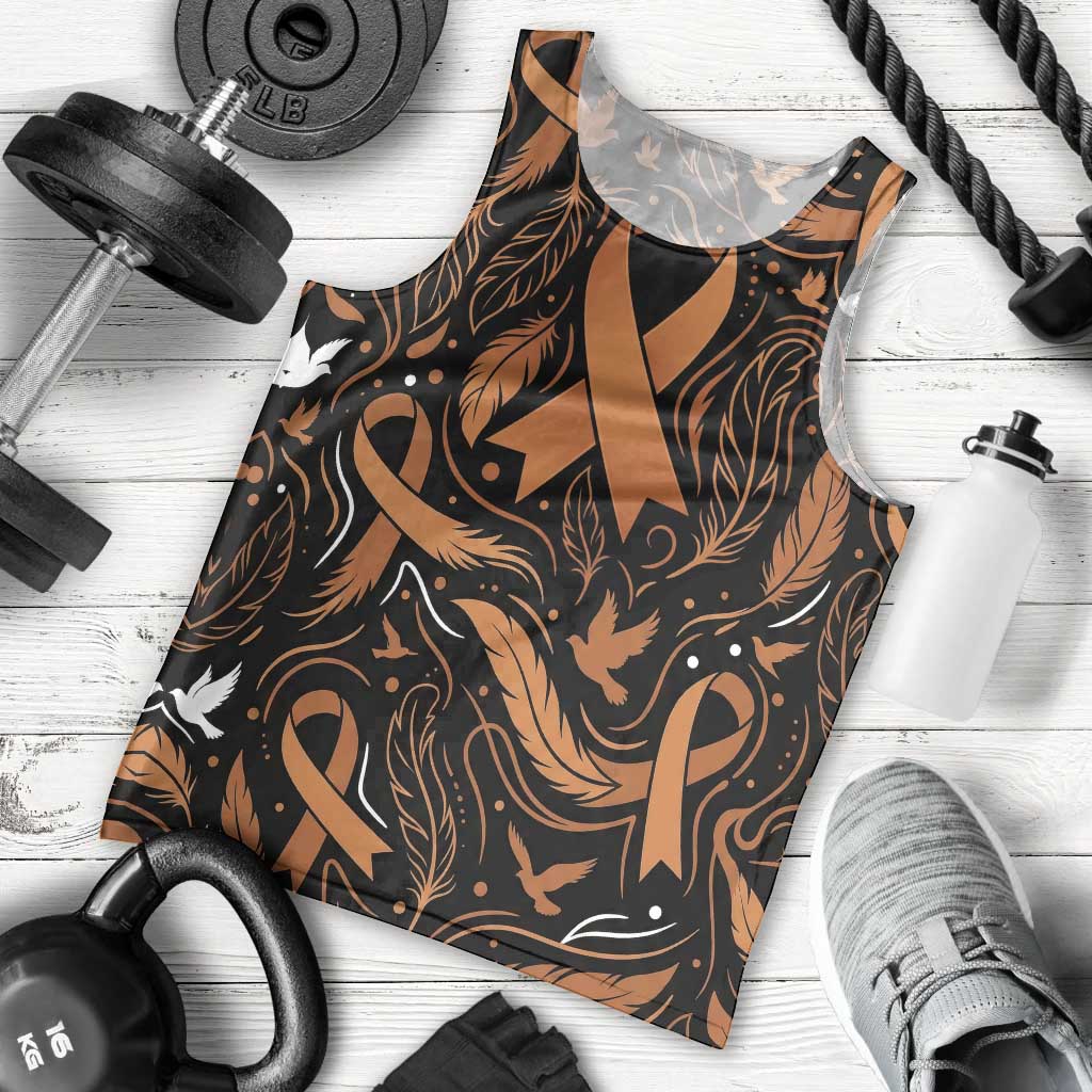 Personalized I Wear Orange Kidney Cancer Awareness Men Tank Top Feathered Ribbon Silhouette Illustration