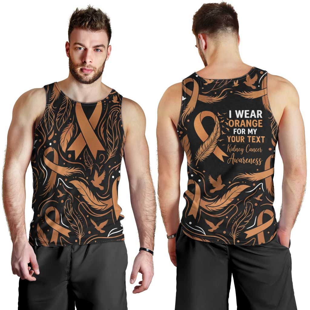 Personalized I Wear Orange Kidney Cancer Awareness Men Tank Top Feathered Ribbon Silhouette Illustration