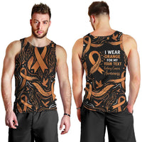 Personalized I Wear Orange Kidney Cancer Awareness Men Tank Top Feathered Ribbon Silhouette Illustration