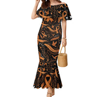 Personalized I Wear Orange Kidney Cancer Awareness Mermaid Dress Feathered Ribbon Silhouette Illustration