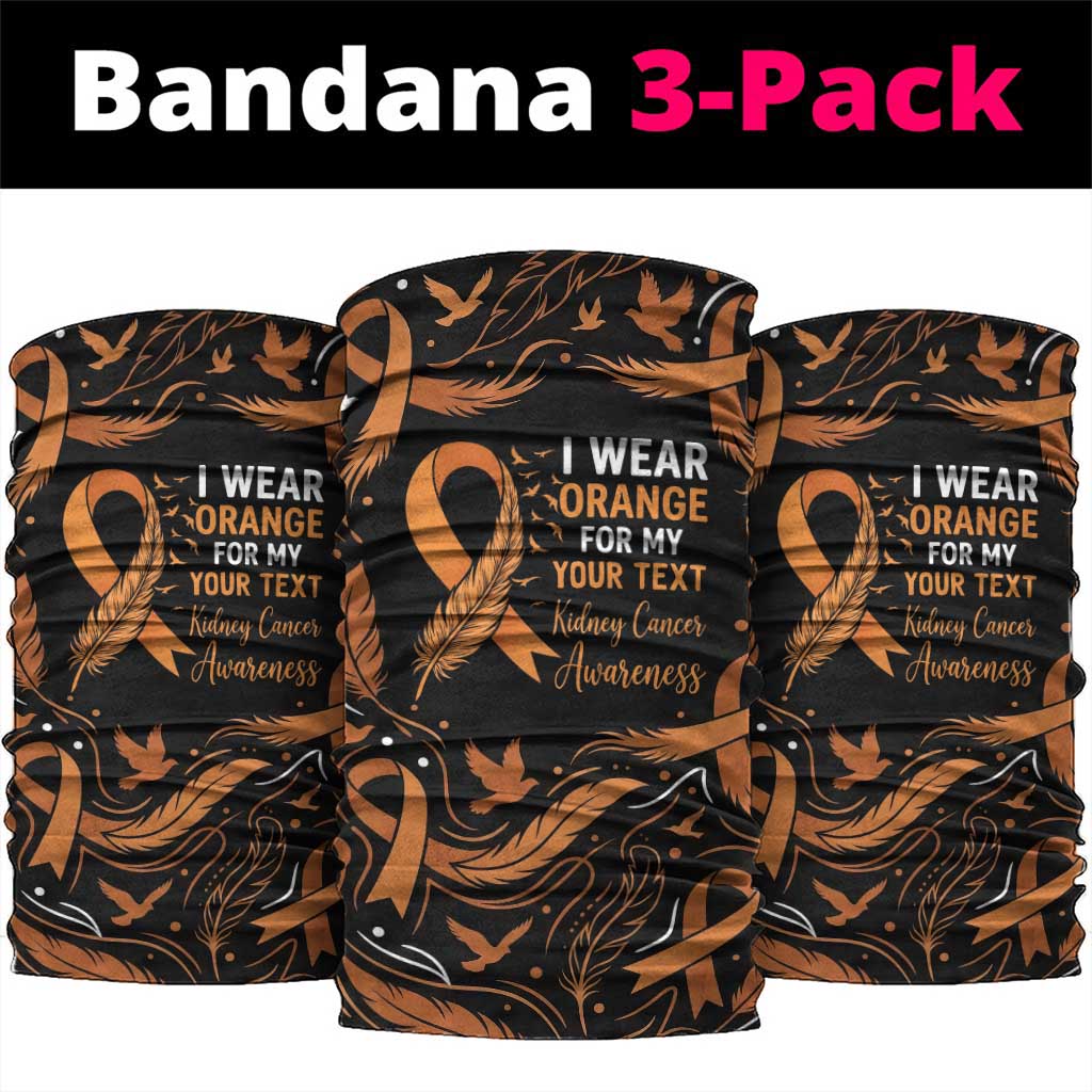 Personalized I Wear Orange Kidney Cancer Awareness Neck Gaiter Feathered Ribbon Silhouette Illustration