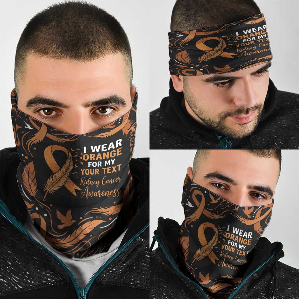Personalized I Wear Orange Kidney Cancer Awareness Neck Gaiter Feathered Ribbon Silhouette Illustration