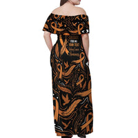 Personalized I Wear Orange Kidney Cancer Awareness Off Shoulder Maxi Dress Feathered Ribbon Silhouette Illustration