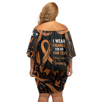 Personalized I Wear Orange Kidney Cancer Awareness Off Shoulder Short Dress Feathered Ribbon Silhouette Illustration