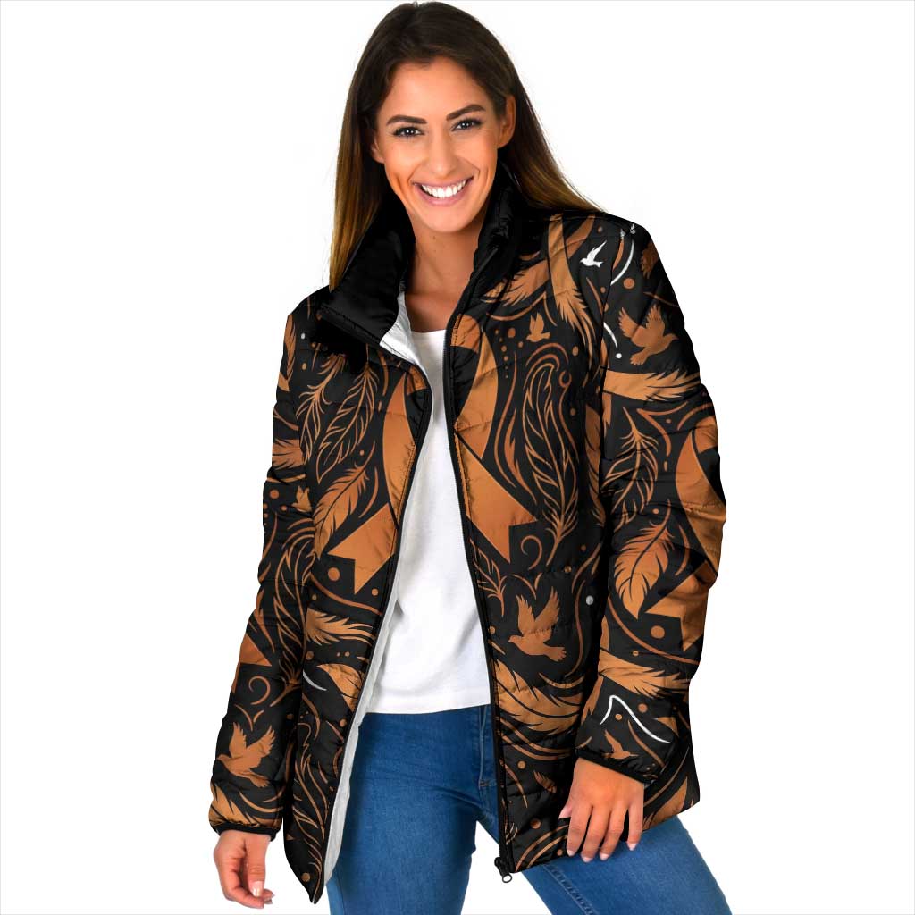 Personalized I Wear Orange Kidney Cancer Awareness Padded Jacket Feathered Ribbon Silhouette Illustration