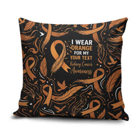 Personalized I Wear Orange Kidney Cancer Awareness Pillow Cover Feathered Ribbon Silhouette Illustration