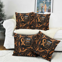 Personalized I Wear Orange Kidney Cancer Awareness Pillow Cover Feathered Ribbon Silhouette Illustration