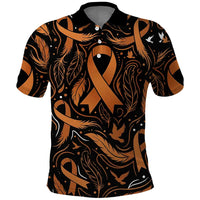 Personalized I Wear Orange Kidney Cancer Awareness Polo Shirt Feathered Ribbon Silhouette Illustration