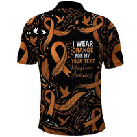 Personalized I Wear Orange Kidney Cancer Awareness Polo Shirt Feathered Ribbon Silhouette Illustration