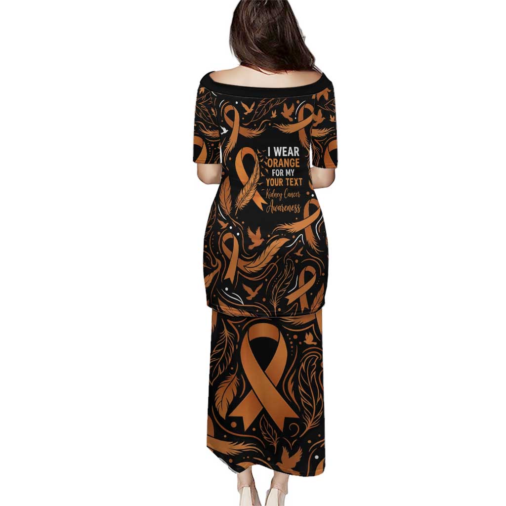 Personalized I Wear Orange Kidney Cancer Awareness Puletasi Feathered Ribbon Silhouette Illustration