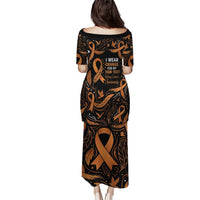 Personalized I Wear Orange Kidney Cancer Awareness Puletasi Feathered Ribbon Silhouette Illustration