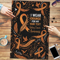 Personalized I Wear Orange Kidney Cancer Awareness Puzzle Feathered Ribbon Silhouette Illustration