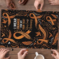 Personalized I Wear Orange Kidney Cancer Awareness Puzzle Feathered Ribbon Silhouette Illustration