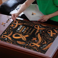 Personalized I Wear Orange Kidney Cancer Awareness Puzzle Feathered Ribbon Silhouette Illustration