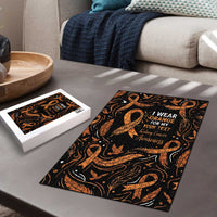 Personalized I Wear Orange Kidney Cancer Awareness Puzzle Feathered Ribbon Silhouette Illustration