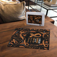 Personalized I Wear Orange Kidney Cancer Awareness Puzzle Feathered Ribbon Silhouette Illustration