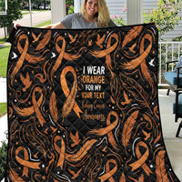 Personalized I Wear Orange Kidney Cancer Awareness Quilt Feathered Ribbon Silhouette Illustration